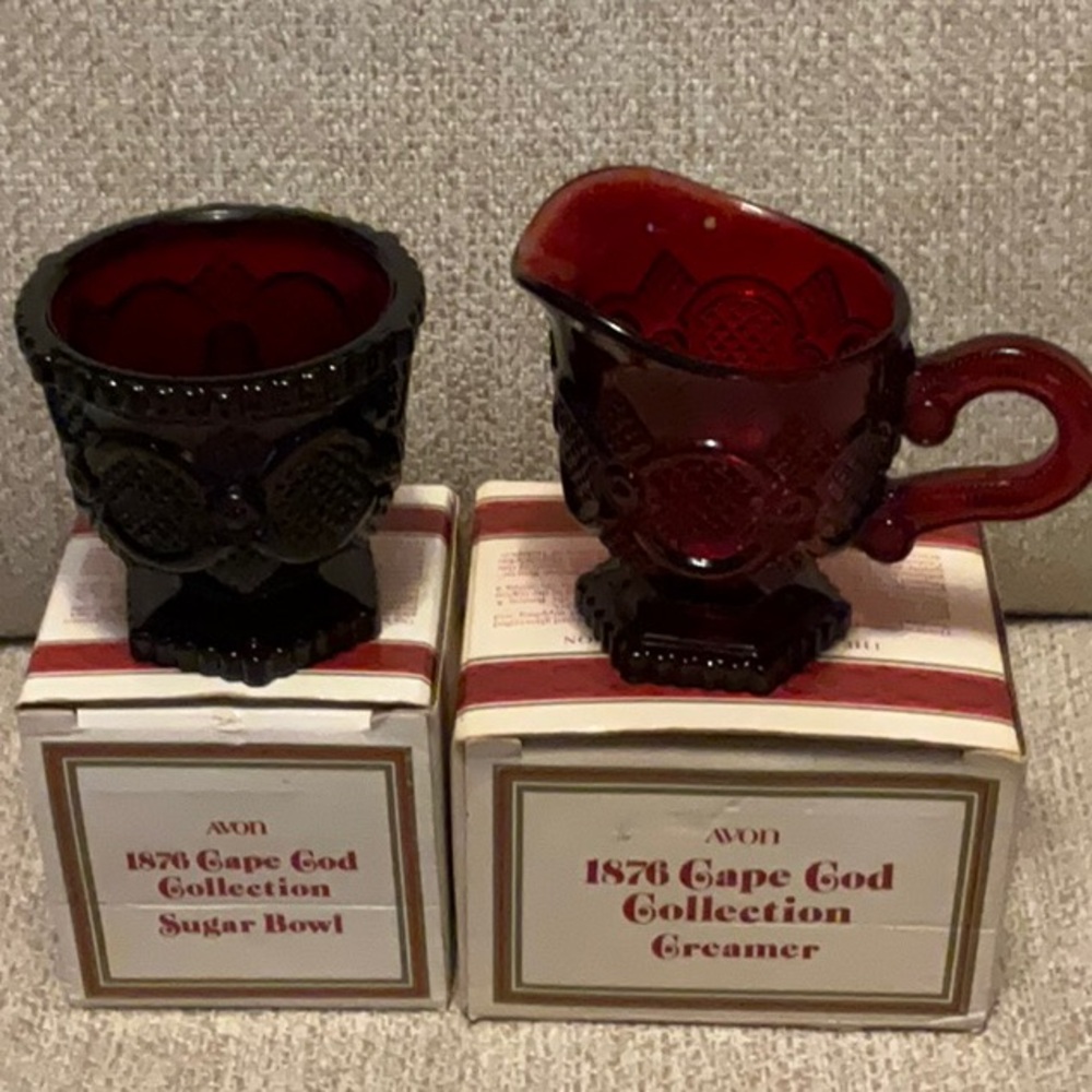 Avon Cape Cod Red Glass Sugar Creamer Set